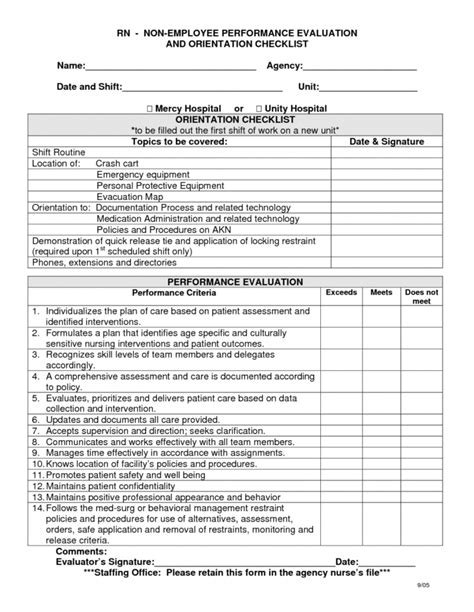 Nursing Skills Checklist Template