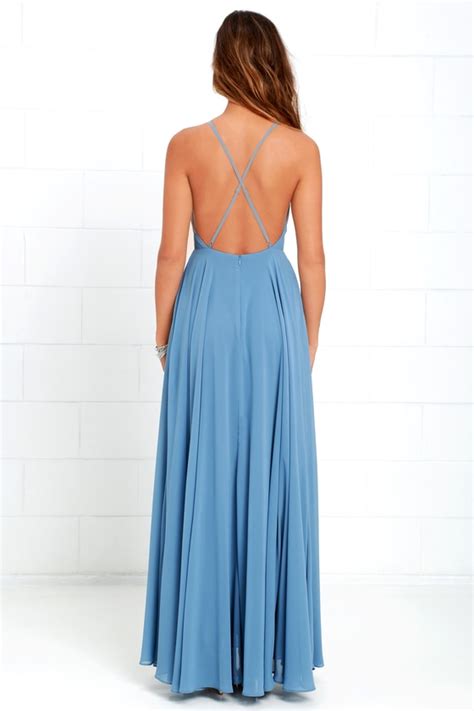 Beautiful Slate Blue Dress - Maxi Dress -Backless Maxi Dress