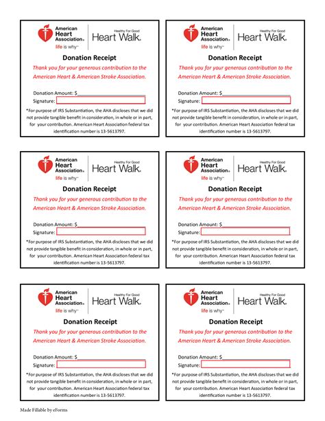 Free American Heart Assoc. Donation Receipt Template - PDF – eForms