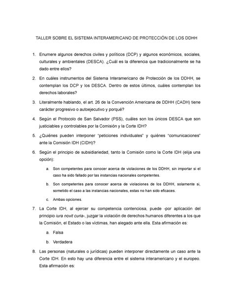 Taller Sobre Sistema Interamericano De DDHH Alumnos TALLER SOBRE EL