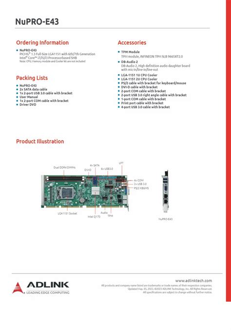 Adlink NuPRO E43 Motherboard At 28610 16 Piece In Pune ID 23166612130