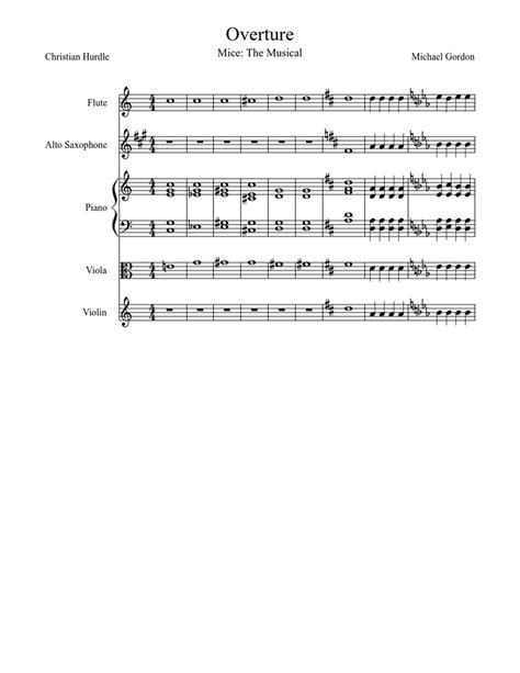 Overture Sheet Music For Piano Flute Violin Viola Mixed Quartet