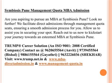 Symbiosis Pune Management Quota Mba Admission Ppt Pptx