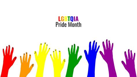 Lgbtq Banner With Symbols Celebrating Pride Month Colored Hands People Rainbow Elements Gay