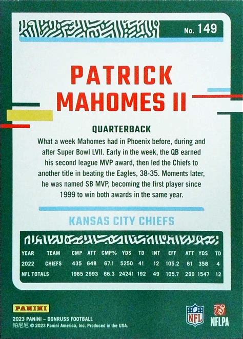 Patrick Mahomes II 149 Prices 2023 Panini Donruss Football Cards