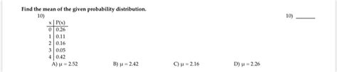 Solved Find The Mean Of The Given Probability Distribution