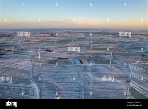 Aerial view of wind turbine field Stock Photo - Alamy