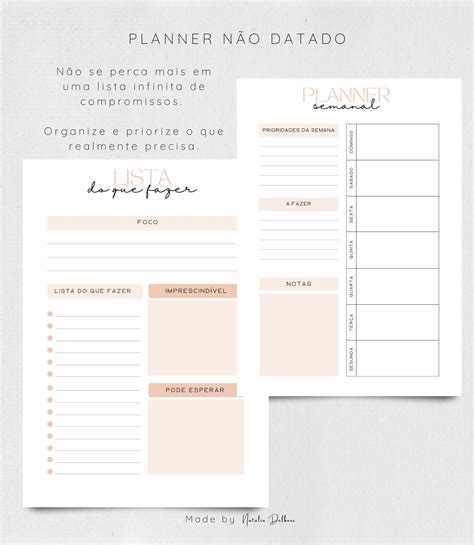 Planner não datado Imprimir A4 A5 Natalia Delboux