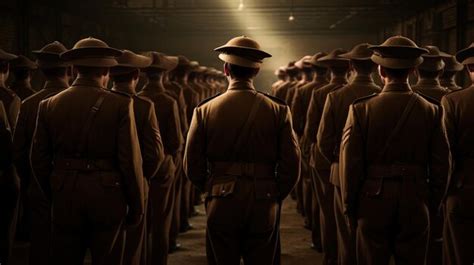 Un Homme En Uniforme Militaire Se Tient En Ligne Avec D Autres Soldats