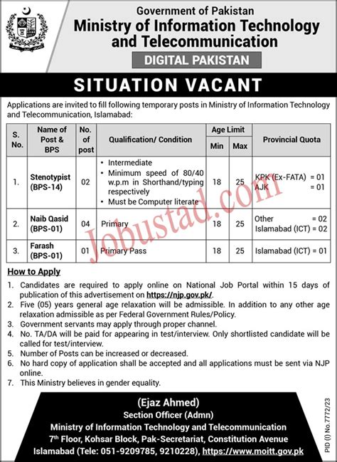 New Ministry Of Information Technology And Telecom Jobs In Islamabad