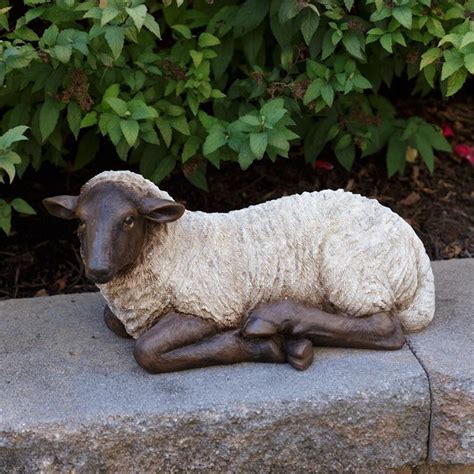 Primitive Vintage Farmhouse Resin Resting Sheep Figurine Country