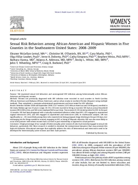 Pdf Sexual Risk Behaviors Among African American And Hispanic Women