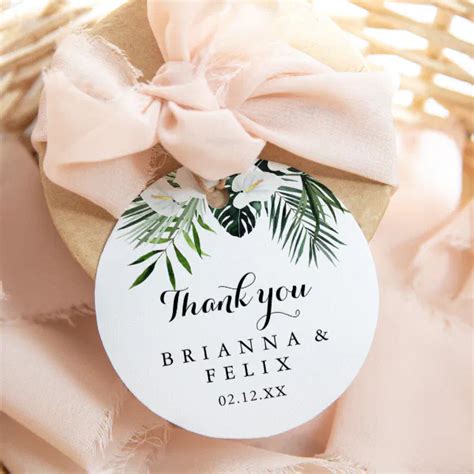 Tropical Greenery White Thank You Wedding Favor Classic Round Sticker