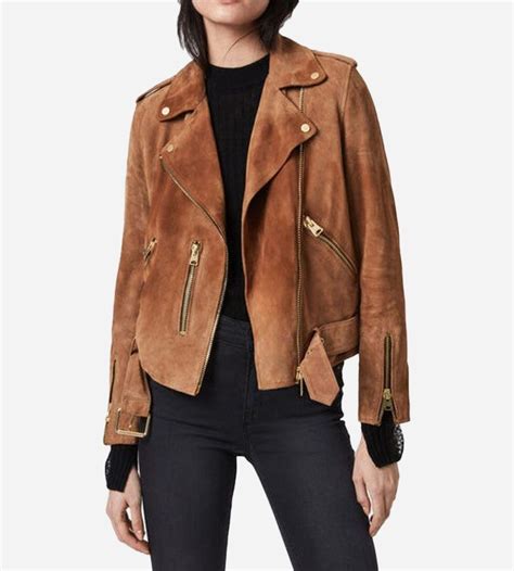 Women Biker Style Brown Suede Leather Jacket