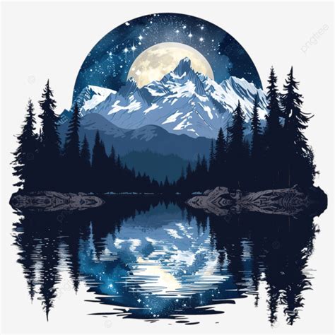 Paisagem Noturna Montanhas Lago Floresta E Lua Cheia Png Natureza