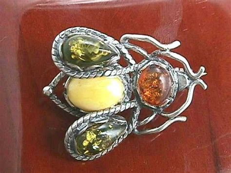 Vintage Amber Bee Brooch Pin Natural Honey Golden Yellow Sterling