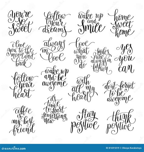 Set Of Handwritten Positive Inspirational Quotes Brush Typograph Stock