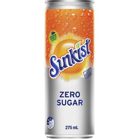 Sunkist Zero Sugar Orange Soft Drink Mini Cans Multipack Sugar Free 275ml X 6 Pack Woolworths