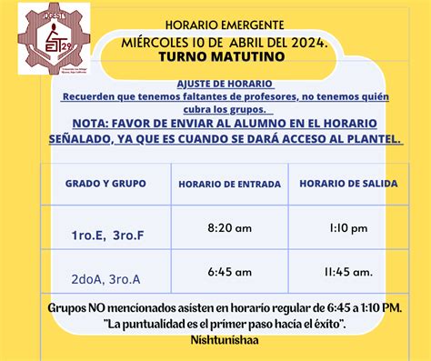 Horario Emergente Turno Matutino Escuela Secundaria T Cnica