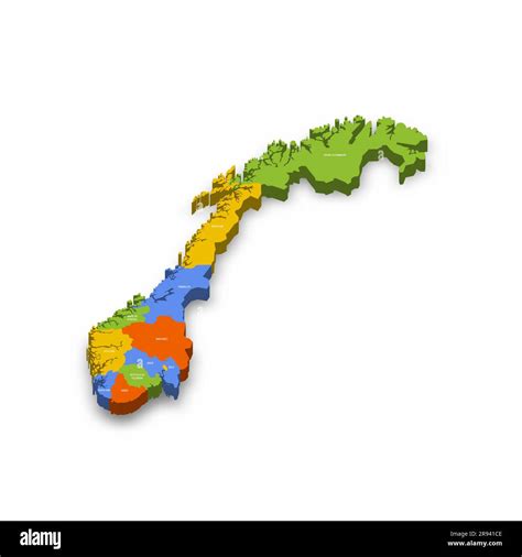 Noruega Mapa político de las divisiones administrativas condados y