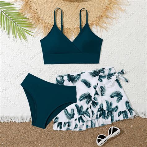 Girls Two Piece Swimsuits Girls Piece Set Floral Print Bikini Swimsuit With Drawstring Beach