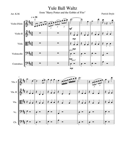 Yule Ball Waltz From Harry Potter Sheet Music For Contrabass Violin Viola Cello String