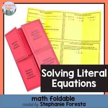 Solving Literal Equations Foldable By Foresta Math Tpt