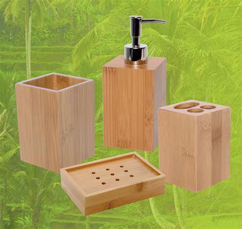 Evideco Ecobio Bamboo Square Bathroom Toothbrush And Toothpaste Holder