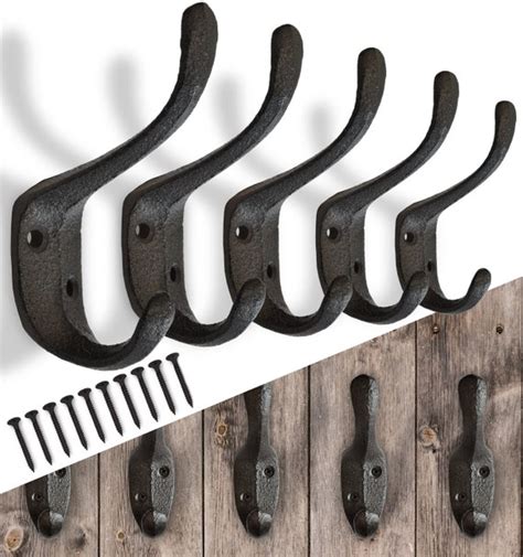 Rustic Cast Iron Coat Hooks 5 Pack Wall Mounted Farmhouse - Etsy