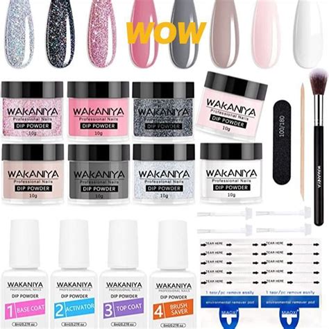 Wakaniya Dip Powder Nail Kit Dipping Powder 8 Colors With Base