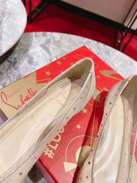 Replica Christian Louboutin Follies Strass Flat Ballerinas In Nude Mesh