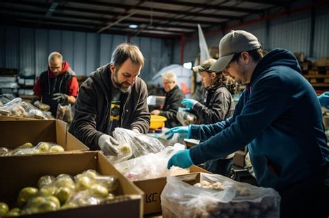 Los voluntarios se unen para preparar el envío de alimentos generativo