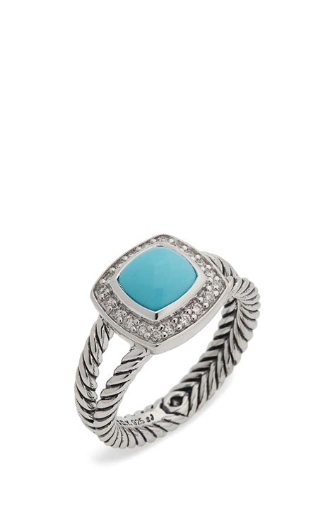 David Yurman Petite Albion Ring With Turquoise And Diamonds In Silver