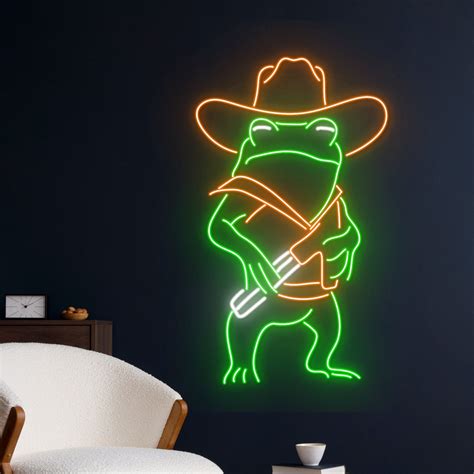 Handmadetneonsign Cowboy Frog Neon Light Cowboy Hat Frog Led Light