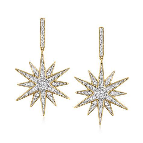 1 00 Ct T W Diamond Starburst Drop Earrings In 18kt Gold Over