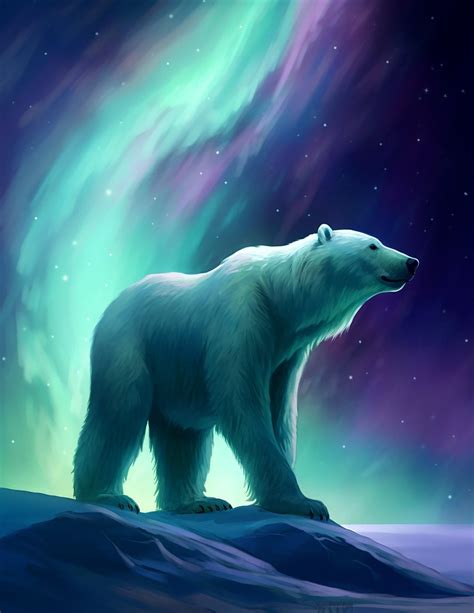 Polar Bear Art Northern Lights Livingroom Art Bedroom Night - Etsy