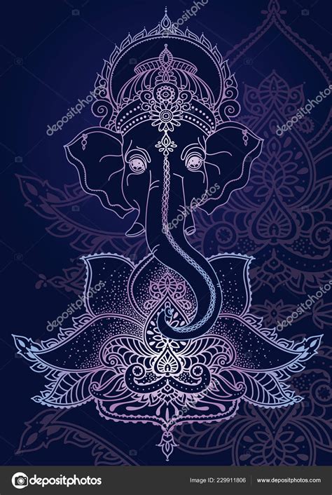 Leuchtender Lord Ganesha Und Lotusblume Der Nacht Mystisches Hinduismus