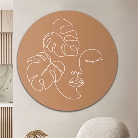 Muurcirkel Line Art Leafs Brown Wallz Forex Ø 60cm Inclusief