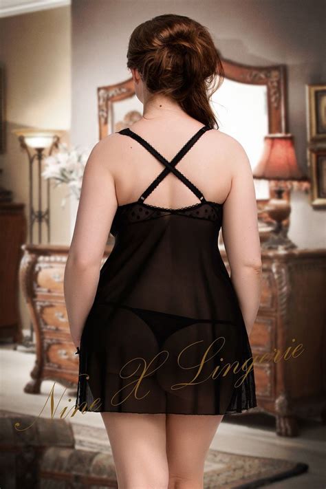 Nine X Sexy Mesh Plus Size Babydoll S Xl Lingerie Chemise Black