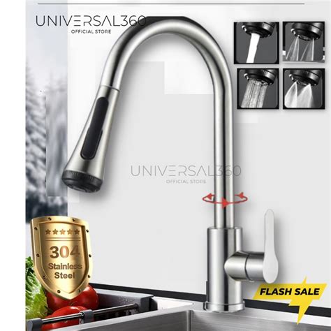 4 Modes Spray Flexible Kitchen Faucets Pull Out Mixer Tap Silver Hot Cold Kitchen Faucet