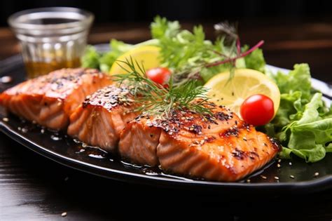 Una deliciosa combinación de filete de salmón a la plancha y ensalada