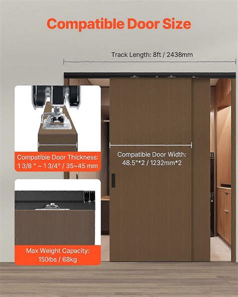 Bypass Door Hardware, 8ft Heavy Duty Bypass Sliding Door Hardware Kit