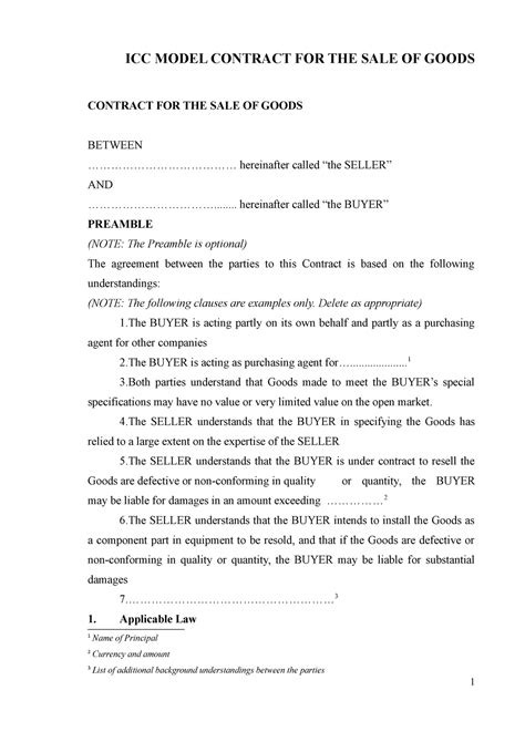 ICC Model Contract FOR THE SALE OF Goods ICC MODEL CONTRACT FOR THE