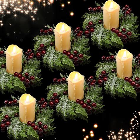 Amazon Willbond Christmas Candle Rings Artificial Red Berry Pine