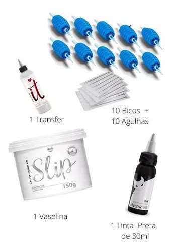 Kit Para Tatuagem Vaselina Tinta Transfer Agulhas Bicos