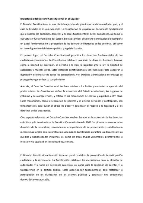 Importancia Del Derecho Constitucional En El Ecuador Unemi Studocu