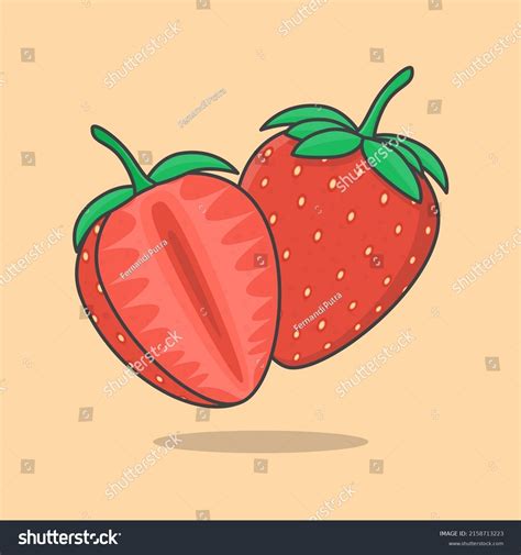 Slice Whole Strawberry Cartoon Vector Illustration Stock Vector