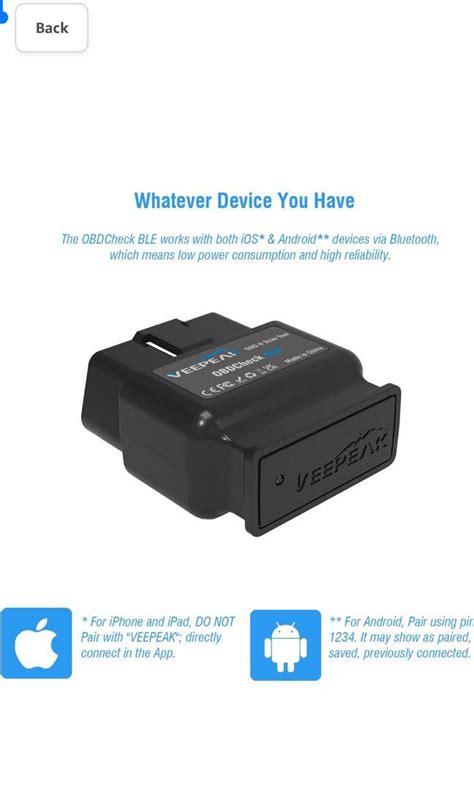 Veepeak Obdcheck Ble Bluetooth Obd Ii Scanner Auto Diagnostic Scan Tool