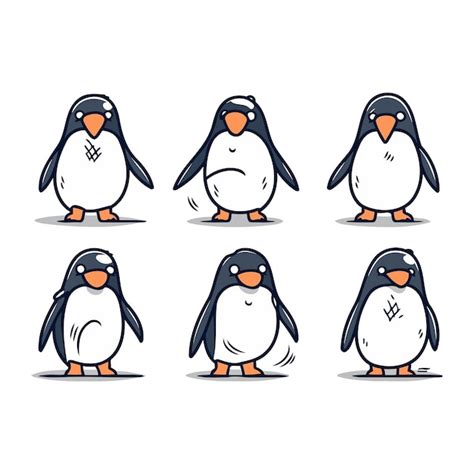 Conjunto De Pinguins Ilustra O Vetorial Isolada Em Fundo Branco Estilo