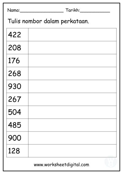 Nombor Dan Operasi Matematik Tahun 2 Worksheet Digital